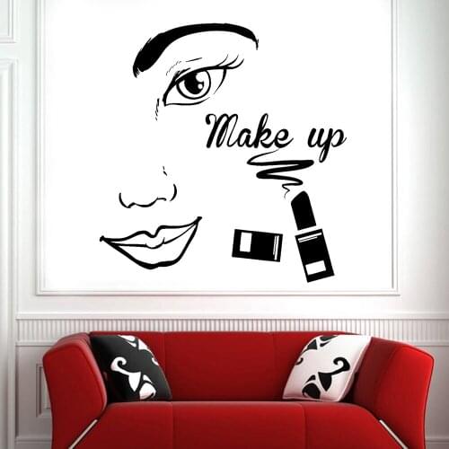 Beauty Salon Vinyl Wall Decal Make Up Beauty Woman Face Cosmetics Girl Room Wall Stickers Fashion Room Decoration Art Mural Z366