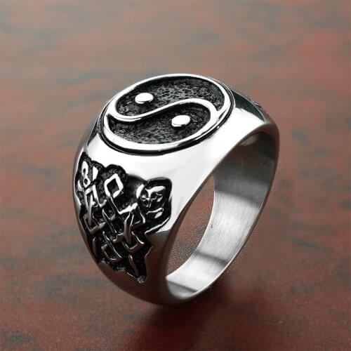 Vintage Tai Chi Gossip Signet Ring for Men And Women Stainless Steel Punk Biker Ring Cool Bagua Design Chinese Style Jewelry