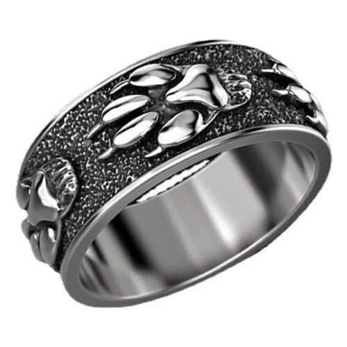 Boho Vintage Silver Color Wolf Paw Ring for Men Women Viking Wolf Footprint Paw Animal Dog Paw Print Ring Hip Hop Rock Jewelry