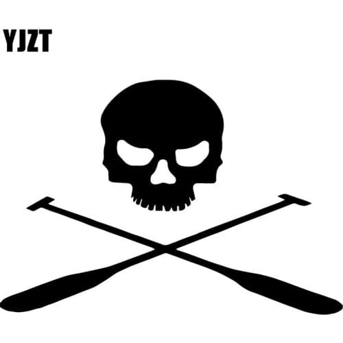 YJZT 18.2CM*12.4CM Kayak SKULL CANOE ROWING Decor Pattern Car Trunk Car Sticker Vinyl Decal Black/Silver C31-0459