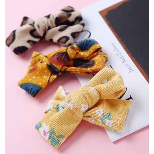Big Bow Hair Clips Baby Girls Corduroy Barrettes Floral Printing Children Princess Side Clip Kids Winter Hairpin Cute Hairgrips