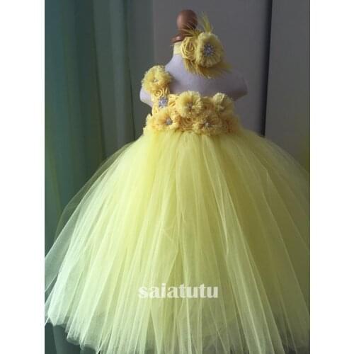 Yellow Girls Dress New Year Princess Children Wedding Dress Gown Kids Dresses Birthday Tutu Party Dress Christmas Vestido