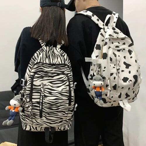 Ladies Zebra Cow Pattern Canvas Backpack Men Women Couple School Backpacks for Teens Female Harajuku College Shoulder School Bag