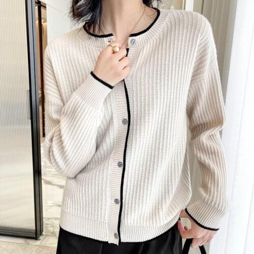 100% Wool Knitted Cardigan Sweater New Autumn Women O-neck Oversize Long Sleeve Jacket Fashion Cardigans For Female Outwear