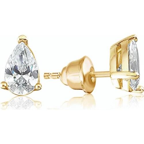 1.5 Carat, Zirconia White Pear Gemstone, Gold Plated, Solitaire Earrings