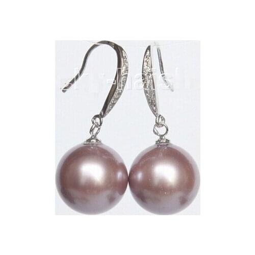 14mm round purple south sea shell pearls Earrings 925 j10530>Lovely Fine Nobility Ladys Womens Earrings