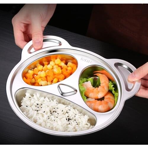 304 Stainless Steel Kids Compartment Dinner Plate Dish Tableware Serving Platter Lunch Set Cutlery Dinnerware Accessories