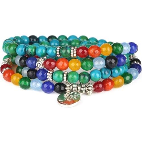 6mm Solor System Colors Crystal GreenTurquoise Howlite Stone Tree Of Life Charm 4 Layers Prayer Bracelet For Man Woman