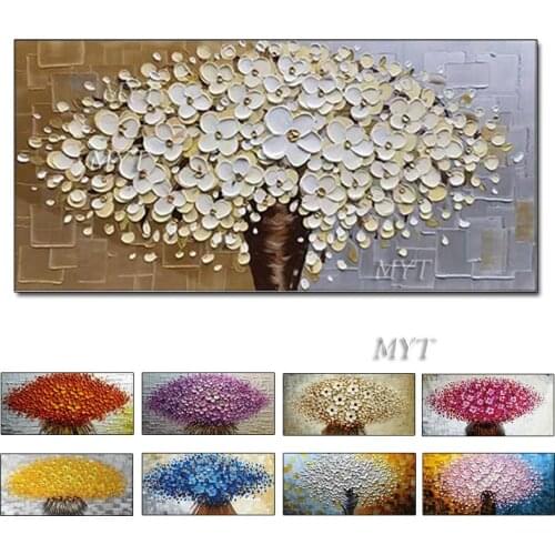 White Flowers Abstract Oil Painting on Canvas Wall Pictures for Living Room Decor High Quality Pop Art Palette Knife Painting