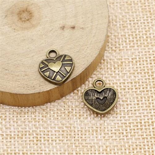 Free shipping 46pcs 15x13mm antique bronze Heart charms diy retro jewelry fit Earring keychain hair card pendant accessories