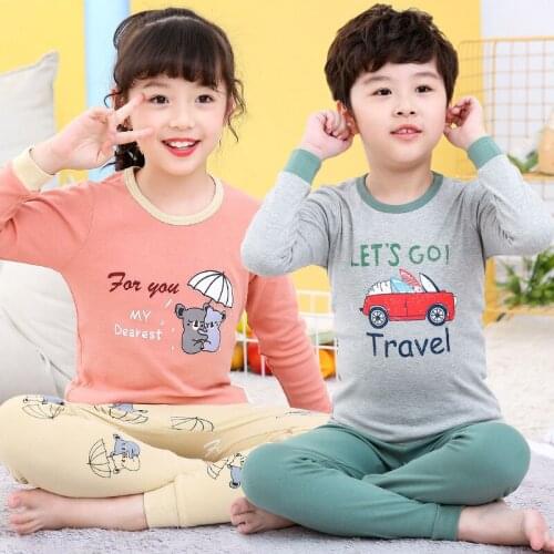 Autumn Childrens Pyjamas Long Sleeves Girls Sleepwear T-Shirt-Pants Suit Kids Cartoon Pajamas Clothing-Sets Baby Boys Nightwear