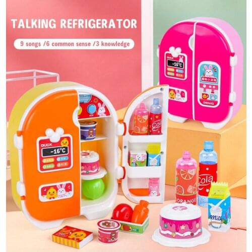 Childrens Simulation Plastic Small Appliances Magic Refrigerator With Double Door Touch Sensing Girls Play House Kitchen Toys