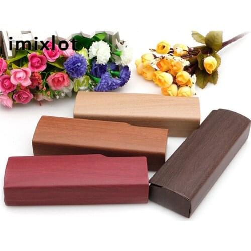 IMIXLOT Hot Sale Wood Grain Leather Hard Eyewear Sunglasses Eye Glasses Case Box Travel For Women Men