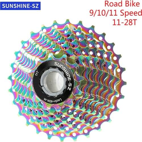 SUNSHINE Road Bike Cassette Freewheel 9 10 11 Speed Velocidade 11-28T Bicycle Flywheel Colorful Ultralight Sprocket for SHIMANO