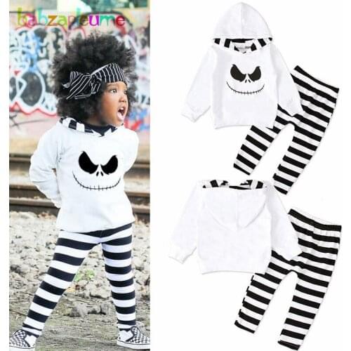 2PCS/Baby Halloween Outfits Toddler Boy Girl Clothes Casual Print Cotton Hooded T-shirt+Stripe Pants Kids Clothing Sets BC1310-1