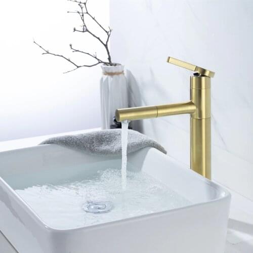 Brushed Gold Pull Out Basin Faucet Hot and Cold Water Wash BasinEuropean-Style Gold Faucet Brass Torneiras Monocomando