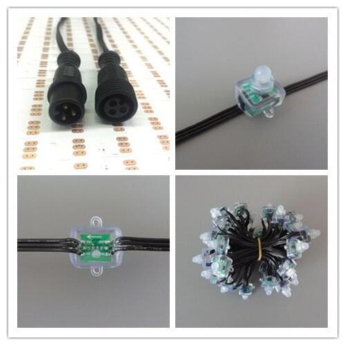 Square type DC5V addressable 12mm WS2811 led smart pixel node,RGB full color;RGB 20AWG all BLACK wire,IP68;with 13.5mm pigtail