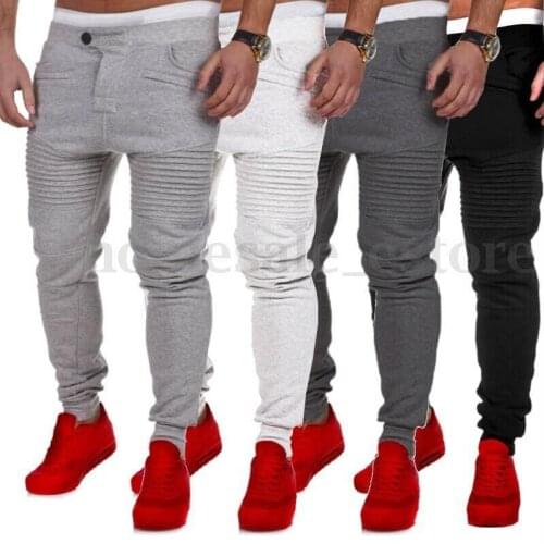 HOT 2018 Outdoor mens sport runway muscle hip hop stretch pants fitness Stitching design stripe thin leg man jogging sweatpants
