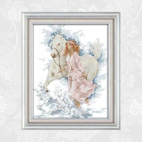 The girl walk with her horse Printed Fabric Chinese Cross-stitch kits DMC 14CT 11CT DIY Handwork Embroidery Sets Needlework