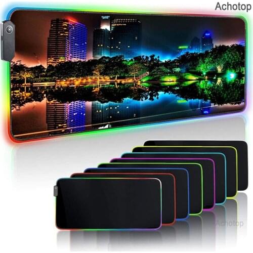 Neon Night City Mouse Pad Gamer LED Mousepad Keyboard Gaming Mousepads Kawaii Accessories XXL Mat DIY RGB Pads for Desk Computer