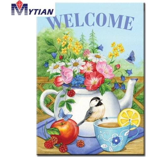 New welcom birds&tea" room decor DIY 5D Diamond Mosaic Full 3D Diamond Painting Embroidery Cross Stitch Kits wall sticker arts