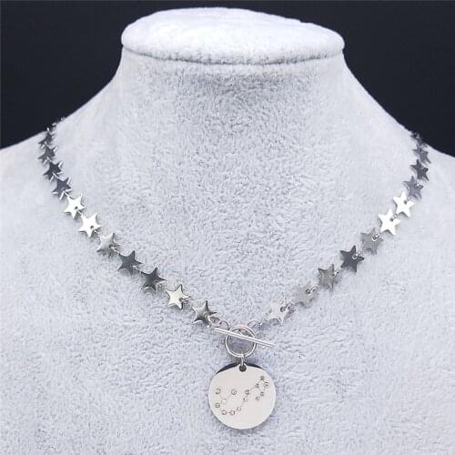 Scorpio Stainless Steel Crystal Necklaces Women Silver Color Star Chain Necklaces Astrology Jewelry acier inoxydable NXH125S01