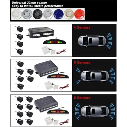 Eunavi 1set Auto Parktronic Led Parking Sensor Kit 4 6 8 Sensors For All Cars Reverse Assistance Backup Radar Monitor System