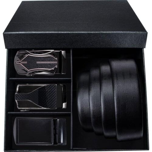 Mens Belt Cow Leather Belts Famous Brand Luxury Alloy Automatic Buckle Belts 3.5cm Business Black Belts Gift Box Set DiBanGu