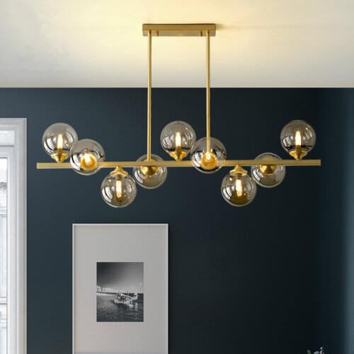 Indoor Luxury Copper G9 Led Chandelier Dining Room Straight Chandelier Lighting Amber Glass Lustre Gold Luminarias Lamparas