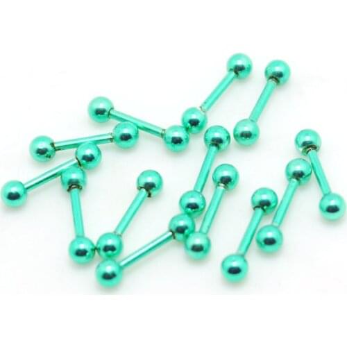 Green color ear studs tongue ring barbell piercing bars 10pcs stainless steel 3mm balls