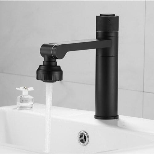 Basin Faucet 360 Degree Swivel Outlet Water Tap Bath Single Handle Black Chrome Sink Tap Mixer Hot and Cold Sink Water Crane