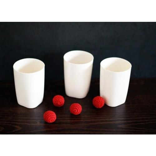 Three Cups and Three Balls,Chop Cup Set(Porcelain White,Plastic)For Magician Appearing/Vanishing Close Up Illusion Magic Tricks
