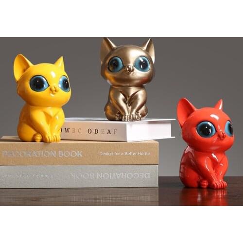 Creative Abstract Cute Animal Cat Sculpture Childrens Room Decoration Art Big Eyed Cat Figurine Christmas Gift Home Decoration