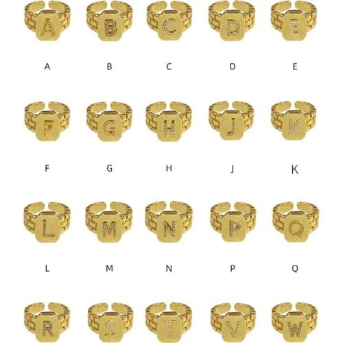 High Quality Strap Style Square Rings Adjustable Free Exquisite A-Z Capital CZ Letter Name Custom Ring For Women Jewelry