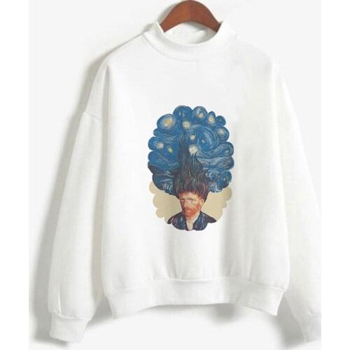 Women Winter Hoodie Funny Van Gogh Print Korea Casual Harajuku Kawaii Pullover Long Sleeved O Neck Plus Size Sweatshirt 2019 New