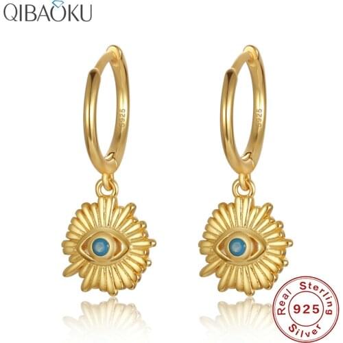 Genuine 925 Sterling Silver Hoop Earrings for Women Eye Shape Gold Earrings Simple Cute Fashion Ear Jewelry Gift
