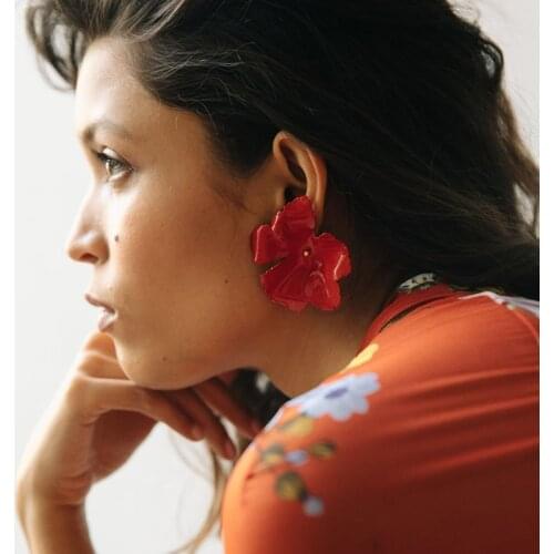 Women sweet red girl heart flower earrings fringed pearl earrings jewelry fabric pink flower earrings party earrings gift