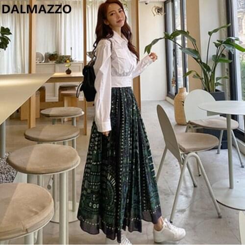Fashion Womens Print Skirt Suits 2020 Autumn Designer Women Single-breasted Short Shirt Tops + Long Skirt 2 Piece Sets Clothes