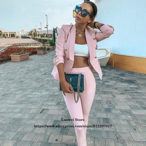 Pink Slim Fit Women Suits Office Set Fashion Ladies Professional Workwear Business Blazer 2 Piece Jacket Pants костюм женский