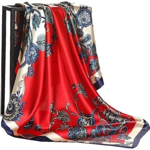 20 Colors Flower Printed Silk Scarf Women Fashion Spring Summer 90*90cm polyester Shawl Hijab High Quality Satin Square Scarves