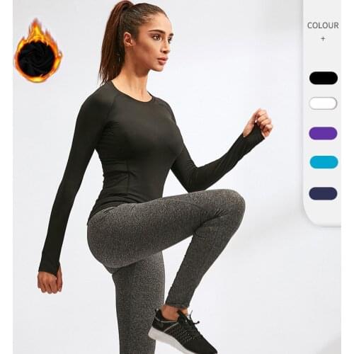 Winter wear plus velvet Ladies PRO tight-fitting sports fitness running training long-sleeved quick-drying stretch T-shirt cloth