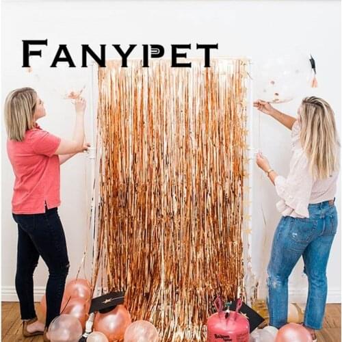 1pc 1x2m Rose Gold Foil Tasseled Curtain Ribbons Aluminium Film Balloon Wedding Supplies Anniversary Birthday Party Decoration