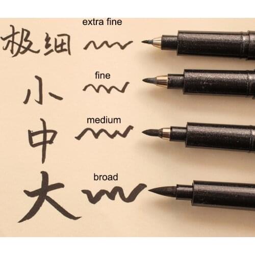 1pc Soft Brush Pen Black Fillable Student Calligraphy Pens Extra Fine/Fine/Medium/Broad Nib for Choose School Office Supplies