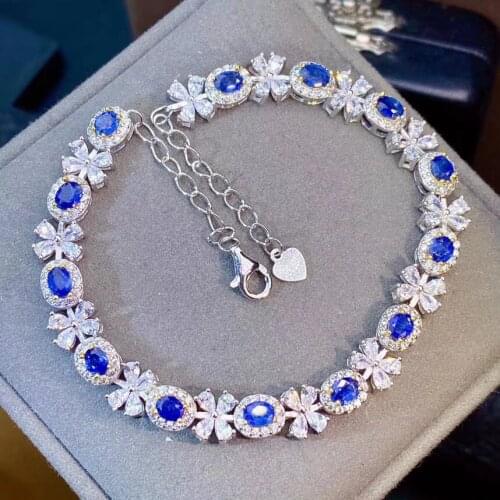100% Natural and Real Sapphire Bracelet 925 Sterling Silver for Men or Women Engagement Best Gift