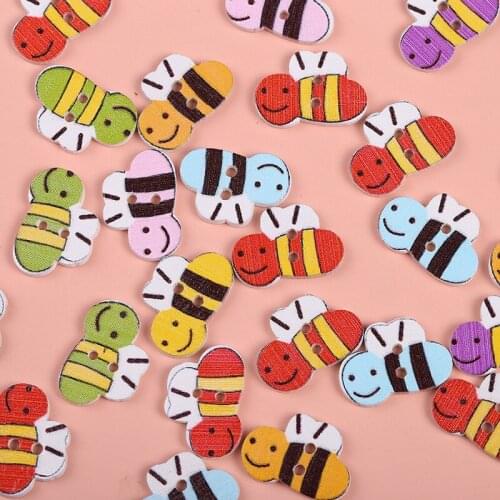 100pcs 20x13mm Mixed Wood Bee Buttons Baby Sewing Accessories DIY Crafts Cardmaking Embellishments