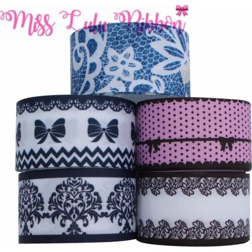 16mm-75mm Bowknots Jeans Flower Geometric Wave Printed Grosgrain/Elastic Ribbon DIY Hair Bowknots Wedding Decor 50yards/roll