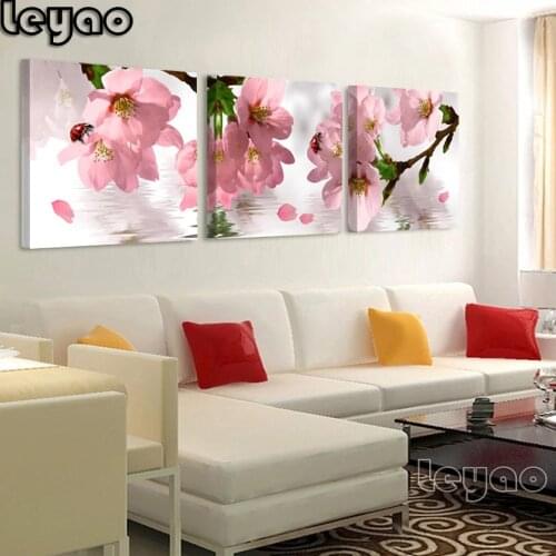 3 Pcs Flowers Diamond Painting Triptych Full Square/Round Diamond Cross Stitch Kits Diamond Embroidery For Living Room Decor