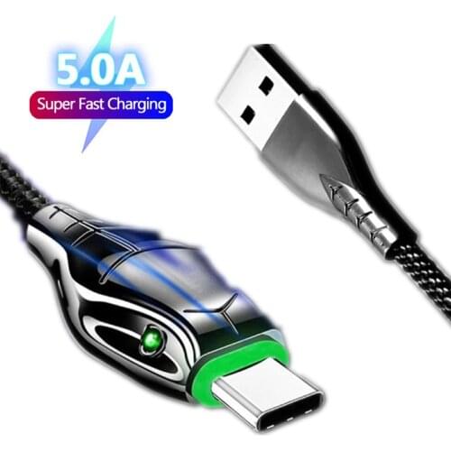 5A Type C Cable Fast Charging Snake Head Glows 1m Cord Usb C Mrico iOS For iPhone12 Samsung Huawei P40 Xiaomi Charger Cable Cord
