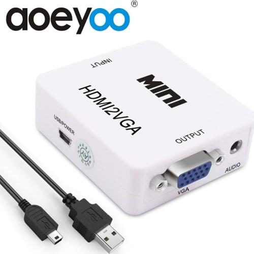 AOEYOO MINI HDMI to VGA Adapter Converter with Audio Cable Adaptor HDMI to VGA Male Connector HDMI2VGA for PS4 TV Box Laptop