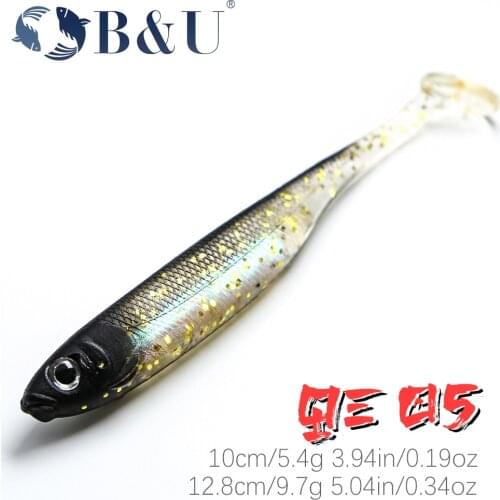 B&U 10cm 12.8cm Fishing Soft Bait T Tail fish artifical bait Fishing Lures Rainbow Color Sequin Swing Fishing Spinner Bait
